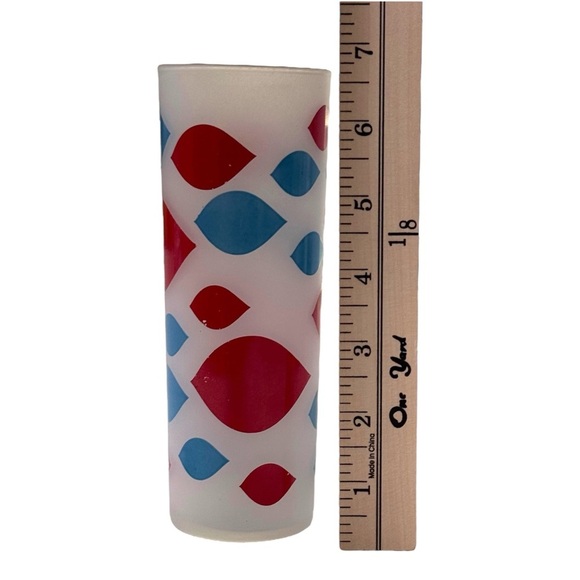 Vintage Dairy Queen Frosted Glass Highball Tumbler Retro Red and Blue Pattern - Picture 7 of 8